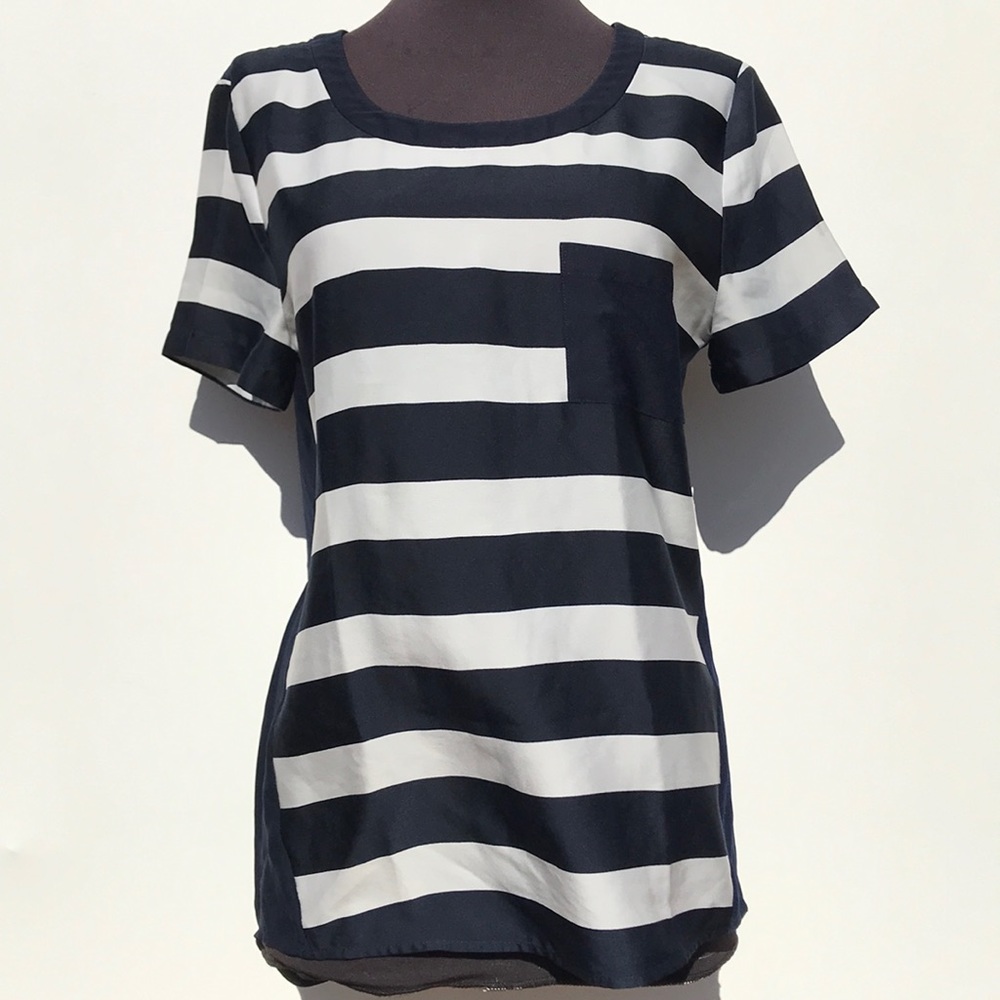 Nautical French Style Stripe Silky Blouse